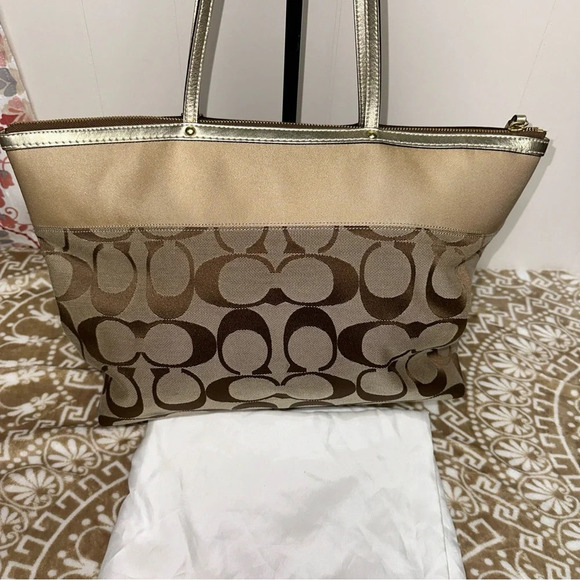 COACH TOTE M0726-11692 SIGNATURE PRINT CANVAS HAND BAG PURSE TAN DUST BAG - Picture 3 of 14